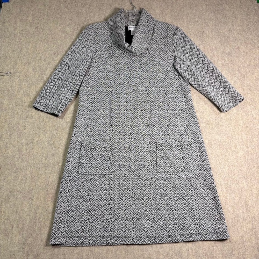 NorthStyle Tunic Dress Womens M Black White Cotton Blend Cowl Neck Pocket Chic